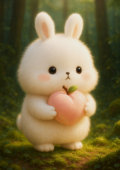 Kanin har hittat en persika